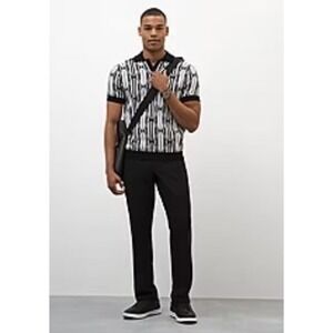 JF Collection Mens Geometric Pattern Knit Polo Shirt Short Sleeve